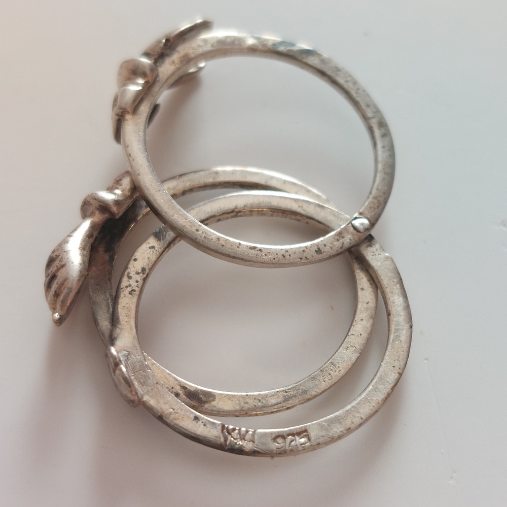 Vtg Rare 925 Sterling Fede Gimmel Clasped Hand Triple Band Bethrothal Ring 7.5 - Picture 8 of 8